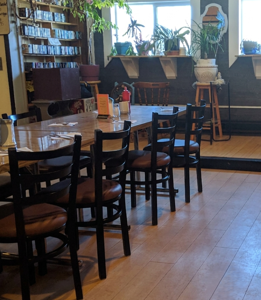 Dining room at Seven Sisters Motel & Restaurant in Seven Sisters Falls, MB, where takeout and pickup orders are collected